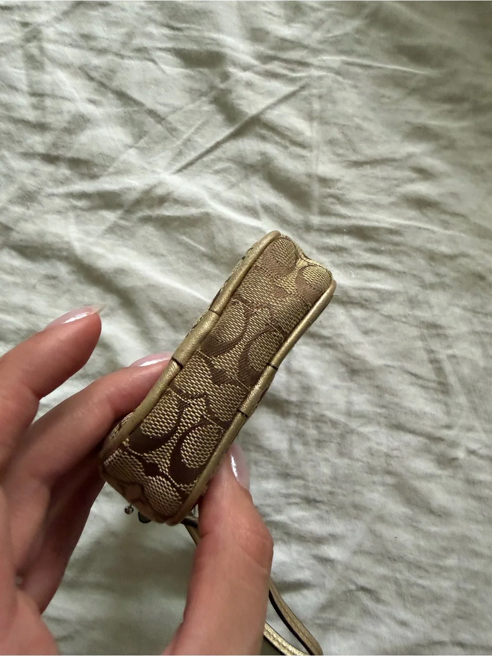 Coach Monogram Canvas Wristlet in Brown and Tan